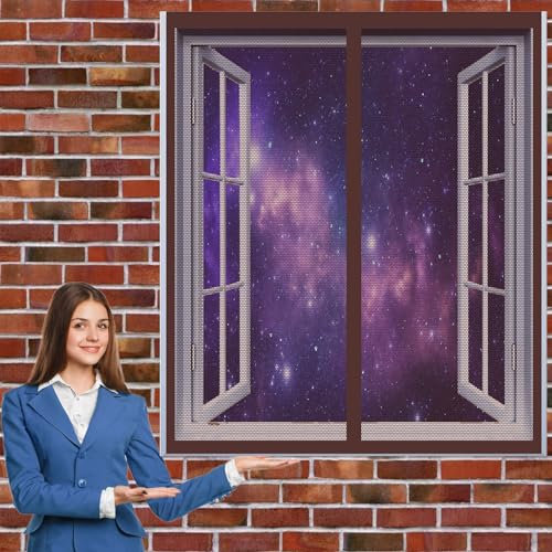 Fenetre Magnetique Rideau 144 x 90 cm Rideau Porte Anti Insectes Anti Insecte,Antimoustique pour Tout Type de Fenêtre, ‎Marron