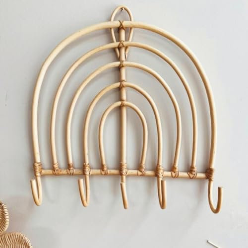 Babykare Patère murale en rotin naturel à 5 crochets, 35 x 35 cm, pour vêtements, chapeaux et serviettes