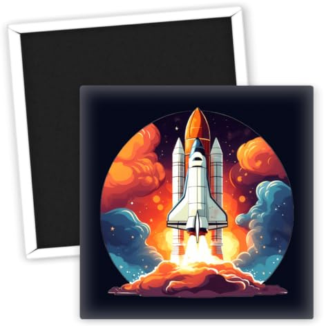 Raumfahrt Rakete mit buntem Weltraumdesign Kühlschrankmagnet - Space Magnete - Robuste Kühlschrankmagnete - Geschenkideen für Astronomie-Liebhaber - Kinderzimmer Deko - Magnetische Kunst