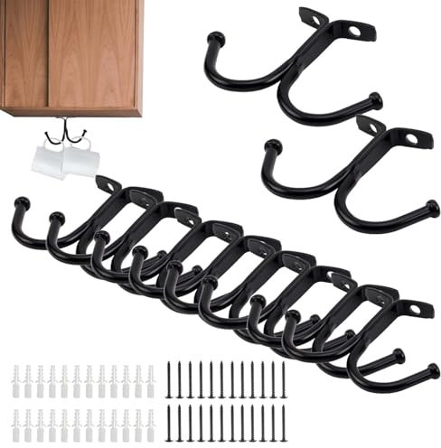 WISIRENT Porta Tazze Da Appendere, 12 Pezzi Nero Ganci Appendiabiti Da Parete, Ganci Appendiabiti Doppio per Cappotto, Doppio Gancio per Tazze, Bicchieri di Vino, Utensili Da Cucina