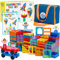 Science Kidz Magnetic Tiles - 100 Piece Set + 4 Play Figures + Storage Bag - Building Blocks For Kids - Educational STEM Toys For 3-7 Year Olds - Magnetic Shapes