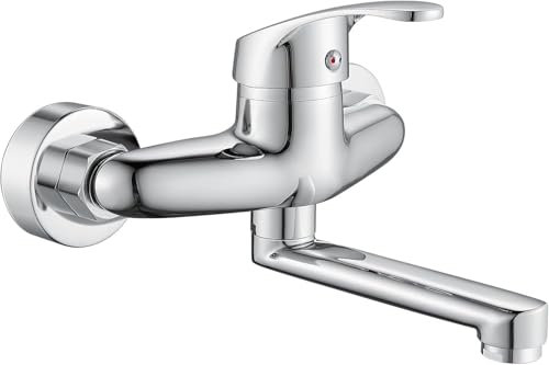 Ruspela Kitchen Sink Mixer Tap Wall Mounted Kitchen Faucet with 6. 3 Swivel Spout Cold and Hot Single Handle Mixer Tap Traditional Faucet