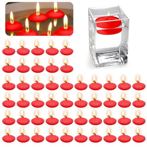 Schwimmkerzen Rot, 50 Stück Schwimmende Kerzen, Wasserkerzen Schwimmkerze, Unparfümierte Schwimmkerzen, Teelichter Kerzen für Hochzeitspool, Valentinstagbadewanne, Weihnachtsdekoration(Rot)