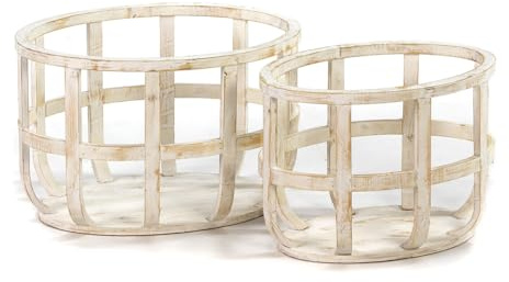 SET/2 CESTO 53X40X34 / 44X31X32 MADERA BLANCO ANTIQUE