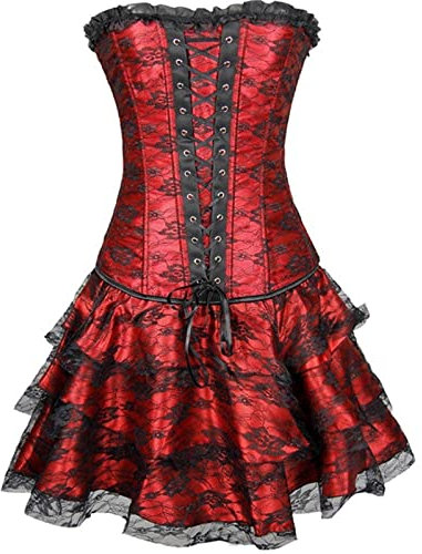 GFPGNDFHG Damen Halloween Dirndl Korsett Corsage Rosa Moulin Rouge Kostüm Grünes Corset Braun Trachtenblusen Für BH Ohne Bügel Große Größen