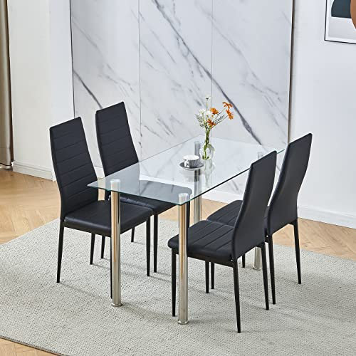 Modernes 5-teiliges Esszimmerset Hochglanz Glastisch mit Hochlehner