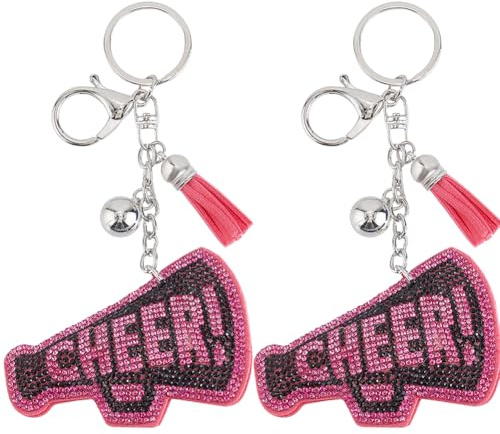 SOFPLATE 1 Box 2 Stück Cheer Taschenanhänger Süße Cheerleading Schlüsselanhänger Große Rose Rote Inspiration Megaphon Quaste Strass Schlüsselanhänger Anhänger Zubehör Für Geldbörsen Handtaschen Autosc