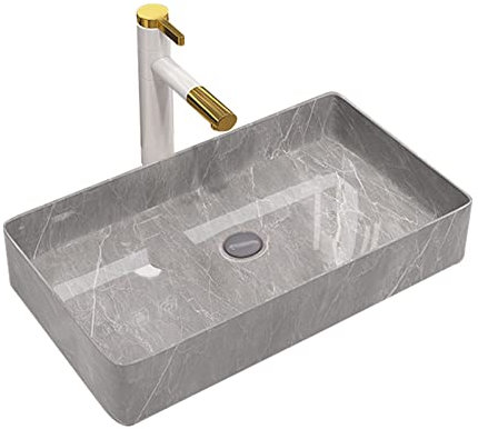 DFGHNBVC Vasque à Poser Vasque à Poser Rectangulaire en céramique à Texture de marbre 23，6 x 13，7 Moderne Rectangulaire Gris Meuble-lavabo de Salle de Bain au-Dessus，