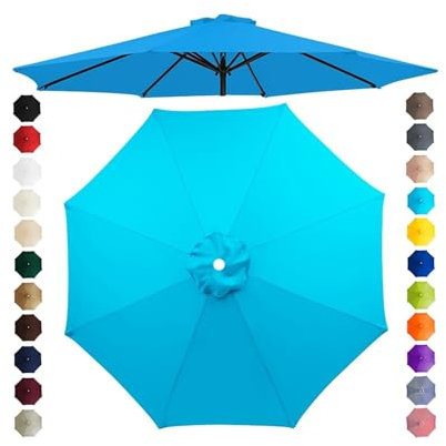 Chinimon Replacement Parasol Canopy 2m/2.5m/2.7m/3m/3.5m, 6/8 Arms Parasol Replacement Cover, Garden Parasol Replacement Canopy for Garden Umbrella Yard Beach (Lake Blue, 2m/6-Ribs)