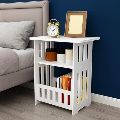 LN COZY CORNER End Table 3 Tier Modern Wood Nightstand End Table Nightstand for Living Room, Bedroom, Bathroom, Balcony White (Classic, 3 tier)