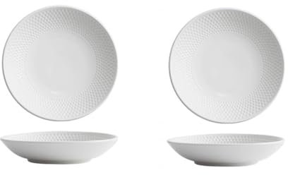 Lot De 2 Assiettes Plates En Céramique De 25 Cm, Grandes Assiettes De Service À Motif Martelé, Assiettes Creuses Blanches For Dîner, Plats Principaux, Salades, Lavables Au Lave-vaisselle(8 inch)