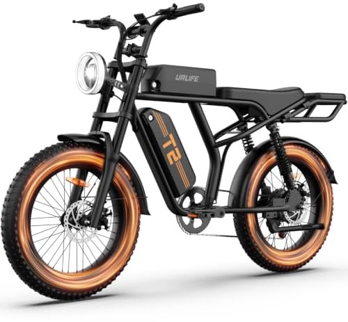 URLIFE T2 Electric Bike for Adults Teens, 20 * 4 inch Fat Tires E Bike, 48V 15.6Ah & 80 Miles Range, 7-Speed Gearings, Dual Suspension, All Terrain Ebike with Rear Rack & Storage Box