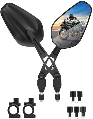 SUPAREE Motorrad Rückspiegel E Geprüft Motorrad Klappspiegel Offroad Spiegel motorrad 360° Drehbar mit Rechtsgewinde und Linksgewinde Kompatibal für Scooter Roller ATV