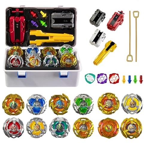 Wotean Battling Tops, 12 Kreisel, 3 Werfer, 1 Griff, 3 Mittelringe und 4 Basen, mit Aufbewahrungsbox, Geburtstagsgeschenk，BB