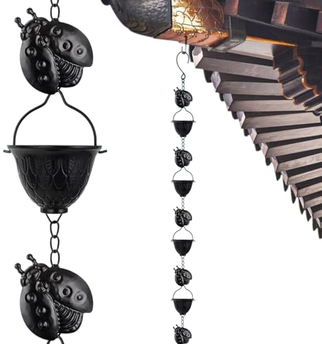 Regenkette für Dachrinnen – Zierkette 2,8 Meter – robuster Adapter mit 12 Behältern, Regenwassersammler für Dach Häuser Pergola