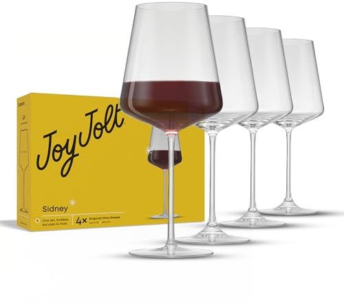 JoyJolt Sidney Burgundy Wine Glasses Set of 4 | 22.5 oz Stemmed Large Red Wine Glasses | Modern Home Bar Glass Set (Clear) | Premium Crystal Stemware Made in Europe