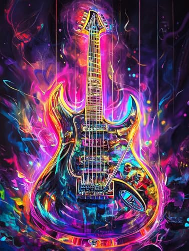 Generisch 5D E-Gitarren Diamant Painting Pictures, DIY Diamant Art Painting Kits, Diamond Painting Set for Adults Anfänger, Mosaic Making Home Decor 30x40cm 30