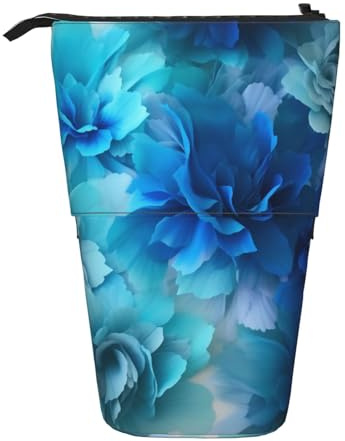 AABSTBFM Federmäppchen mit Kerze, Winter, Schnee, Tannenbaumblätter, bedruckt, Teleskop-Stifttasche und Make-up-Tasche für Schule, Büro, Reisen, Blautöne, Ombré-Blumen, Einheitsgröße, Schulranzen