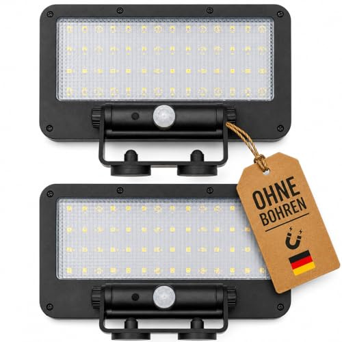Campnetic LED Solar Lampe mit Magnethalterung und Bewegungsmelder 2er Set | Magnetisch, ohne bohren, Bewegungsmelder, kabellose Camping Beleuchtung, wetterfest, Aufbewahrungsbeutel