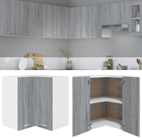 SKTQYQO Eck-Hängeschrank Lyon Sonoma-Grau 57 x 57 x 60 cm mit Türen und Regalen, Eck-Hängeschrank aus mehrschichtigem Holz für Küche, kompakte Aufbewahrungslösung