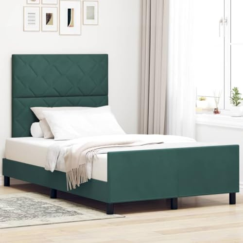 LoogCape Boxspringbett 120x190 cm Dunkelgrün Samt, verstellbares Kopfteil, robuster Holzrahmen, modernes Schlafzimmer Möbel, langlebiges Plattformbett für 2 Personen