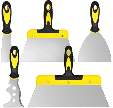 5 Stücke Spachtel Set, Spachtel und Schaber aus Edelstahl,für Reparieren von Gipskartonplatten, Entfernen von Tapeten, Auftragen von Spachtelmasse, Gips, Zement und Klebstoffen (1.5/3/5/8/12Zoll)