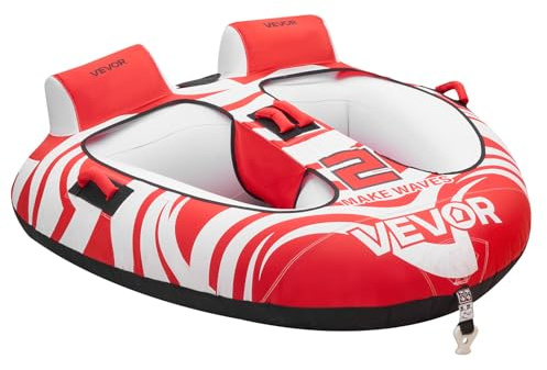 VEVOR Boat Tow Float Water Sports Float Tube for 2 People Max Load 154 kg, Tow Tube for Nautical Sports with Nylon Cover, Sea Fun, Red