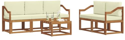 vidaXL Outdoor-Sofagarnitur mit Kissen 6 pcs Natur und Creme, Outdoor-Sofa, modernes Modul-Design, Lounge-Set für Terrassen, strapazierfähige Gartenmöbel für den Outdoor-Komfort
