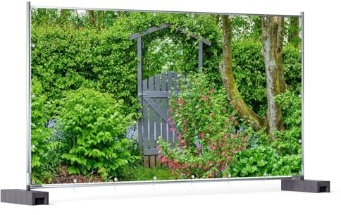 Wallario XXL Outdoor-Poster für Garten oder Balkon Gartentor ins Grüne, Motivbanner Größe: ca. 340 x 173 cm, Outdoor-Bild