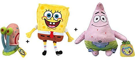 SpongeBob - Pack 3 Plüsh Bob (28cm) + Patrick (31cm) + Gary (13cm) - Qualität Soft