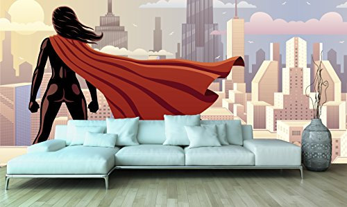 Sticker mural en vinyle et papier peint motif femme super-héros – Photo murale – Vinyle décoratif – Papier peint – Plusieurs dimensions – Décoration de salle à manger, salon, chambre, etc. 400x300cm