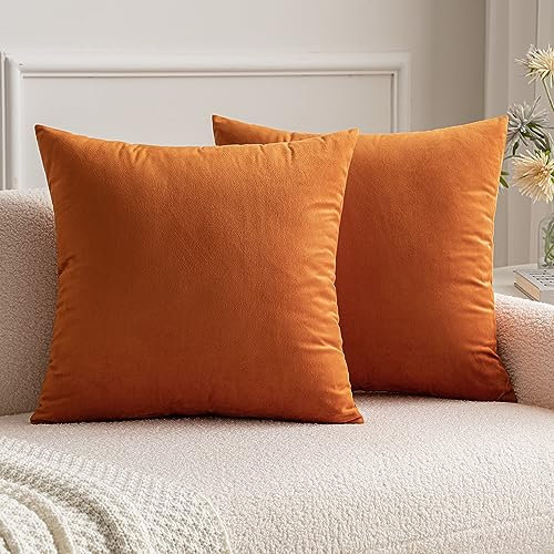 MIULEE 2er Set Samt Zierkissenbezug ohne Füllung-Zierkissenhülle Dekorative Kissenbezug Dekokissen Kissenhülle mit Verstecktem Reißverschluss Orange ,20x20 Zoll 50 x 50cm
