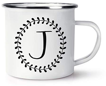 Buchstabe J Blumenmuster Kranz Alphabet Retro Emaille Becher Tasse