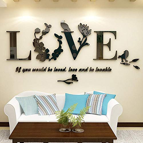 Wall Stickers Mural Quotes 3D Leaf Love Art Design DIY Wall Decoration Removable Wallpaper Vinyl Sticker Decal for Home Living Room Bedroom Bathroom Kitchen Decor Fashion Wall Amaone