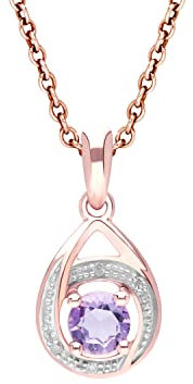 Ivy Gems 9ct Rose Gold Round Cut Amethyst and Diamond Halo Pendant with 46cm Prince of Wales Chain