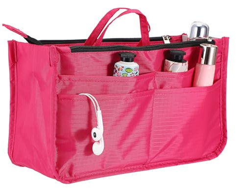 IGNPION Printed Insert Handtasche Organizer 13 Taschen erweiterbar Liner Bag Pouch Reißverschluss Tote Organizer Wickeltasche Insert mit Griff (Pink)