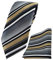 TigerTie Designer Krawatte Designer Einstecktuch in gold silber grau weiss schwarz gestreift - Krawattenbreite 8 cm