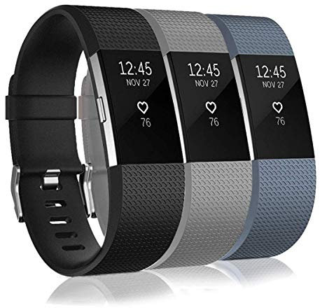 Ersatz-Armbänder für Fitbit Charge 2, verstellbares Handgelenk-Zubehör, Sportarmbänder für Damen und Herren (Schwarz-Cyan-Grau-D, Größe S)