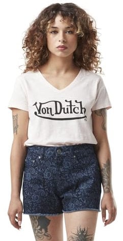 Tee Shirt Femme 100% Coton, T-Shirt Femme Slub, Regular Fit & Col V, Rose, Noir, Taille S