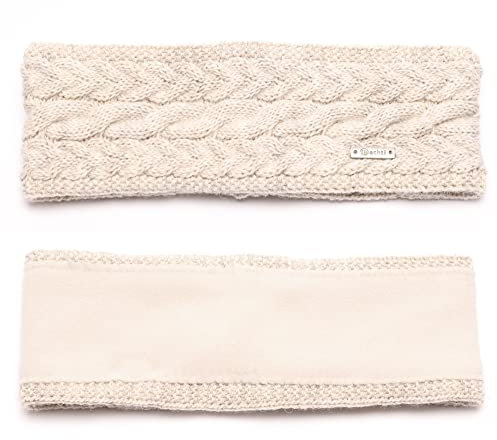 irisaa Damen Stirnband Winter, made in EU, warmes gestricktes Haarband Mädchen Ohrwärmer mit Zopfmuster, gefüttertes Kopfband mit Fleece Innenfutter, stirnband farbe:Beige