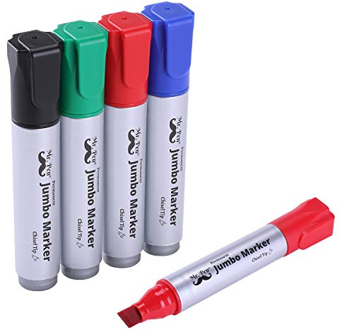 Mr. Pen- Jumbo Permanent Markers, 4 Pack, Assorted Color, Chisel Tip, Wide Tip, Large, Thick Permanent Markers for Canvas, Posters Board, Fabric, Window, Glass, Wood, Waterproof, Quick Dry