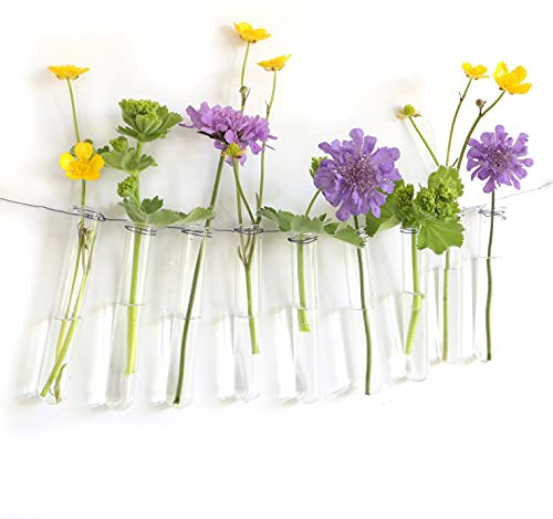 Lot de 12 tubes à essai pour fleurs à suspendre, vase avec bord à suspendre, décoration de fenêtre, vase en verre, décoration de mariage, fleurs (10 cm)