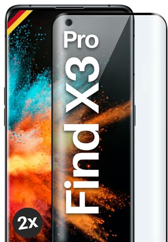 moex CurveProtect für Oppo Find X3 Pro Panzer Schutzglas, Full Screen Schutzfolie randlos, ganzer Bildschirm komplett abgedeckt, Panzerfolie Curved 3D Glas Folie, Schwarz 2 Stück