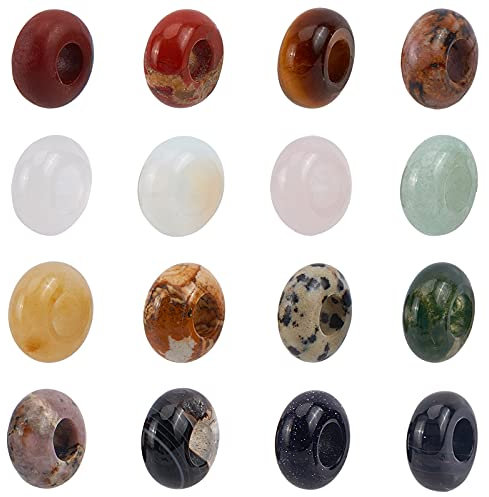 nbeads 32 Stück Edelstein Europäische Perlen, Rondelle Stein Perlen Verschiedene Steine Große Loch Ketten Spacer Perlen Dreadlock Perlen Haarperlen Für Charms Armband Schmuckherstellung