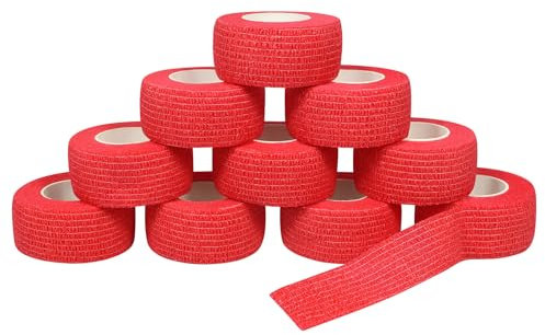 QiGui 10 Rouleaux Bande Cohésive Bandage Autoadhésif Cohésifs Sports Bande Auto-adhésif Elastiques Bandage Médical Bande Adhésifs Pansements Adhésifs pour Doigt Mains Pieds Poignets 2.5cm (Rouge)