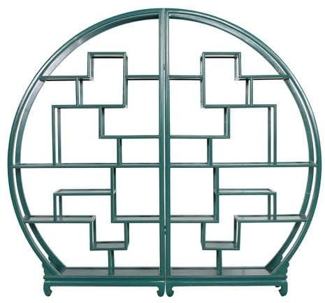 Fine Asianliving Chinesische Runde Offene Vitrine Kiefern Grün B176xT26xH192cm