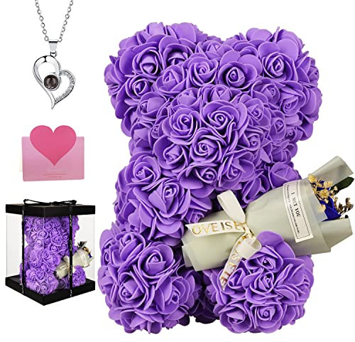 Orsacchiotto in rosa Decorazione regalo - Orso in rosa, regali per la festa della mamma, San Valentino, compleanni e anniversari, regalo di laurea - Le ragazze amano le rose dell'orso (Viola)