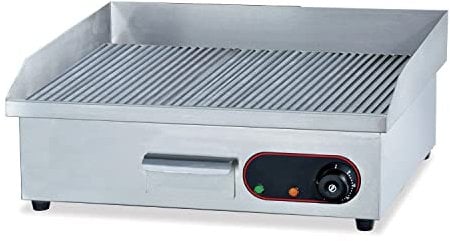 Ristoattrezzature Fry Top Griglia Elettrico da Banco - Professionale - Acciaio Inox - Piastra Rigata - 3 kW - 55x45x23h cm
