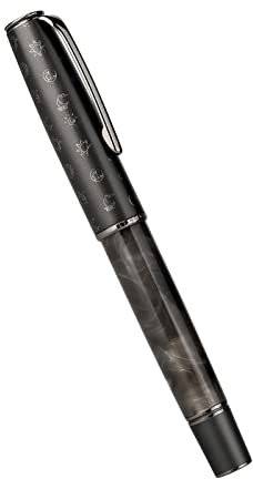 Hongdian N7 Piston Fountain Pen, Iridium Extra Fine Nib Gray Color Barrel, Smooth Writing Instrument with Metal Pen Case
