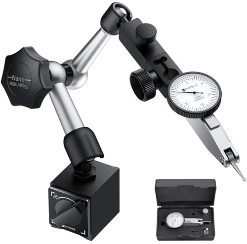 Neoteck Dial Test Indicator with Magnetic Base Stand and Storage Case, 0-0.03/0.0005 Test Indicator Set with 2 Steel Dovetail Clamps 3/8'' and 5/32'' for Machine Set-Up, Narrow Area Measurement